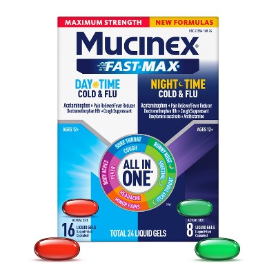 Mucinex Maximum Strength FAST-MAX - Day/Night Cold & Flu Liquid Gels - 24ct