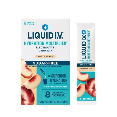 Liquid IV Hydration Multiplier Sugar Free Peach Powder, 6 Ct, 0.45 Oz Each