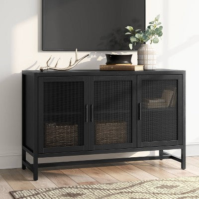Warwick 3 Door Accent TV Stand for TVs up to 59" Stand Black - Threshold: Transitional Style, Hardwood Frame, Metal Hardware (LOCAL PICKUP ONLY)