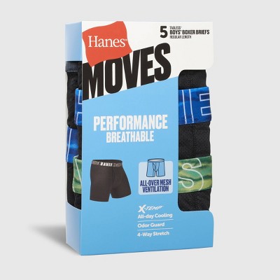 Hanes Boys' 5pk Moves Breathable Mesh X-Temp Boxer Briefs - Black XL: Tagless, Breathable, Moisture Wicking, 4-Way Stretch