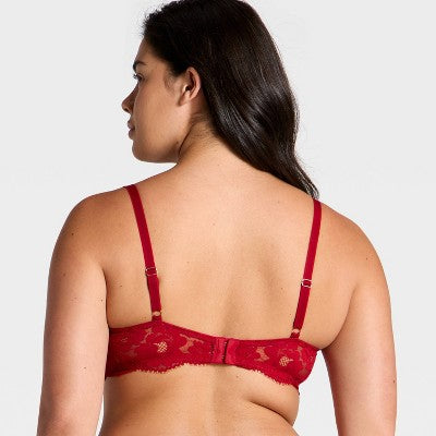 Women's Lace Unlined Straight Neck Balconette Bra - Auden Red 34A