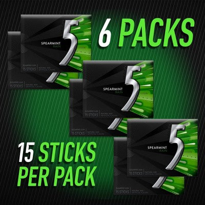 5 Gum Spearmint Rain Sugar Free Chewing Gum - 15ct