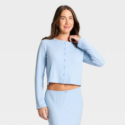 Women's Variegated Ribbed Pajama Cardigan - Auden Blue XL