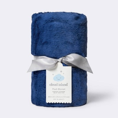 Solid Satin Edge Plush Blanket - Cloud Island Navy