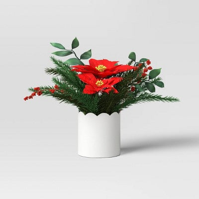 Christmas Mixed Greenery and Poinsettia Artificial Arrangement - Threshold