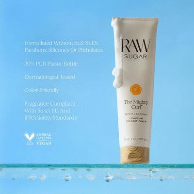 Raw Sugar The Mighty Curl Leave-In Conditioner - Papaya + Coconut - 5 fl oz: Vegan, Moisturizing, Smoothing, Curly Hair