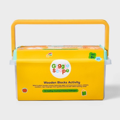 Wooden Blocks Activity - Gigglescape: Educational Letter Blocks, Storage Box, 78 Pieces, Ages 3+