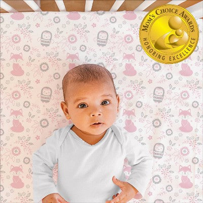 The Peanutshell Fitted Crib Sheets for Girls - Pink/White Woodland Floral - 4pk