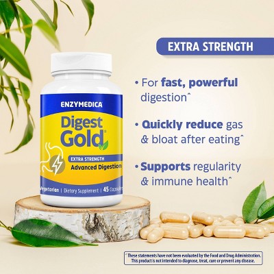 Enzymedica Digest Gold Enzymes and Probiotics Advanced Digestion Extra Strength Digestive and Gut Support Supplement Capsules - 45ct