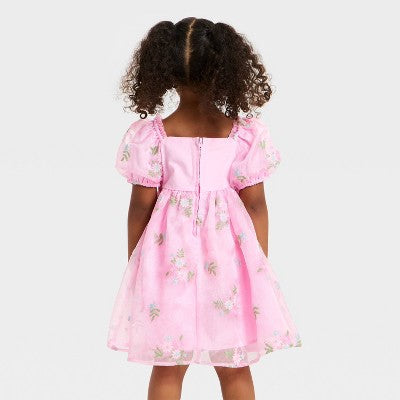 Toddler Girls' Mad Engine Floral Embroidered Dress - Pink 2T