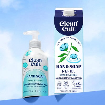 Cleancult Liquid Hand Soap - Refillable Aluminum Bottle - Water Blossom - 12 fl oz