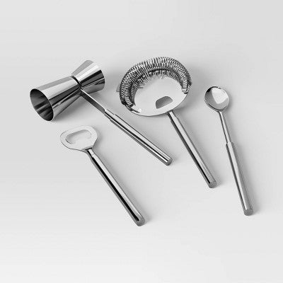 4pc Stainless Steel Barware Set with Marble Stand - Threshold: Luxury & Glam, Spot Clean, Multicolor, Stoneware