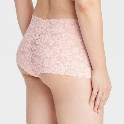Women's Allover Lace Boy Shorts Underwear - Auden Casual Pink XS