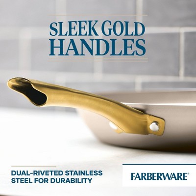 Farberware Radiant 12" Nonstick Open Skillet: Dishwasher-Safe, Gas & Electric Compatible, Phenolic Handle, Beige