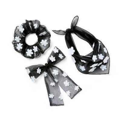 Organza Flower Scrunchie & Bandana Set - Black - The Cuddle Collab with Ghost & Wren