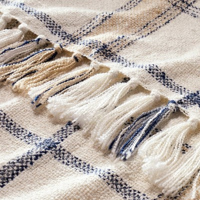 Soft Woven Plaid Throw Blanket Sour Cream/Blue - Hearth & Hand with Magnolia