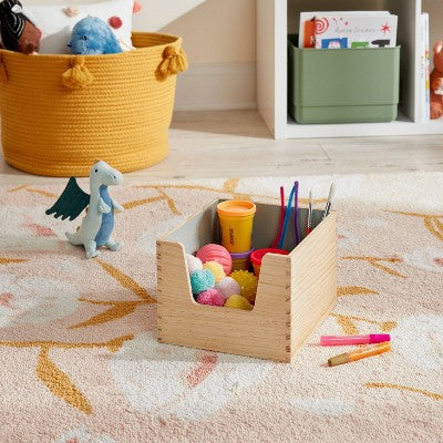 Small Stackable Kids' Wood Storage Bin Green - Pillowfort