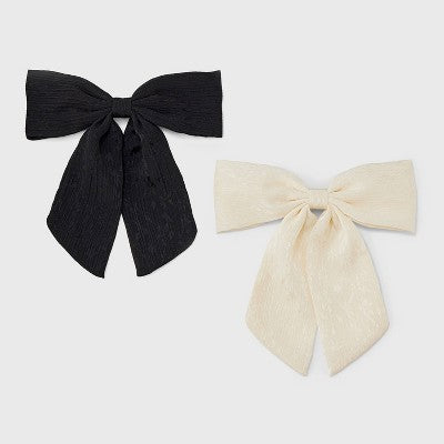 Pleated Satin Bow Barrette Set - A New Day Black