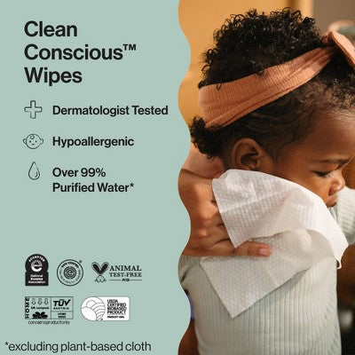 The Honest Company Clean Concious Sensitive Skin Baby Wipes - Balance Blues - 288ct: No Fragrance Added, Pull-Out Dispenser
