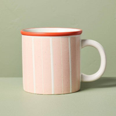 13.5oz Recycled Ceramic Striped Mug Light Pink/Orange - Hearth & Hand with Magnolia