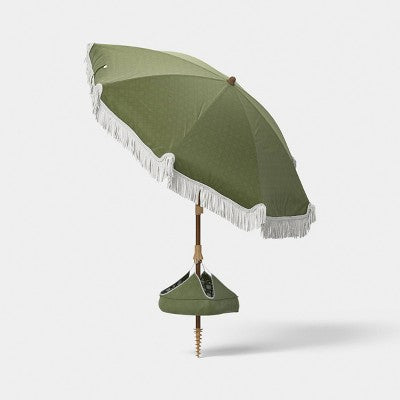 6' Round Beach Umbrella with Fringe Green - Threshold (LOCAL PICKUP ONLY)
