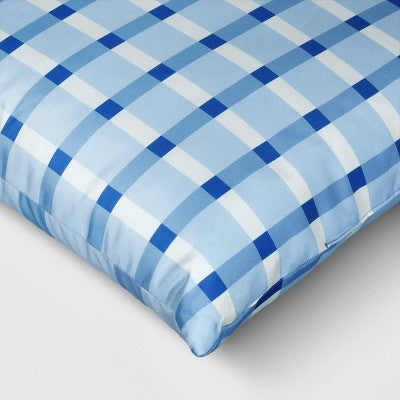 17"x17" Plaid Reversible Square Outdoor Pillow Blue - Room Essentials