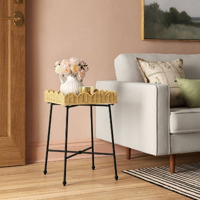 Woven Rattan Scallop Side Table - Fully Assembled (LOCAL PICKUP ONLY)