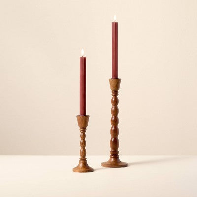 6pk Ribbed Flameless LED Taper Candles Red - Hearth & Hand with Magnolia
