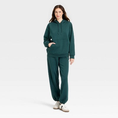 Women's Fleece Hoodie Sweatshirt - JoyLab Forest Green XS