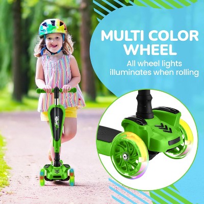 Hurtle 3-Wheeled Scooter for Kids - Wheel LED Lights - Green (LOCAL PICKUP ONLY)