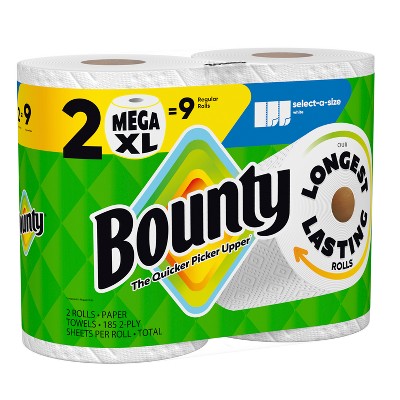 Bounty Select-A-Size Paper Towels - 2 Mega XL Rolls - 2-Ply - 185 Sheets
