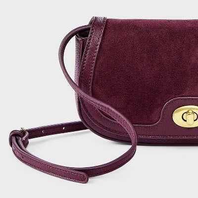 Faux Suede Turn Lock Wallet Crossbody - A New Day Dark Red