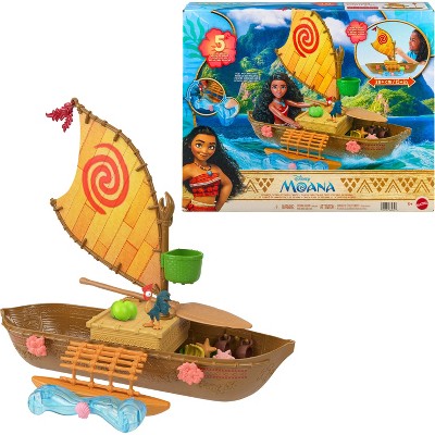 Disney Moana Floating Ocean Voyager Canoe Playset with 5 Play Areas, 9 Accessories & Animal Figure