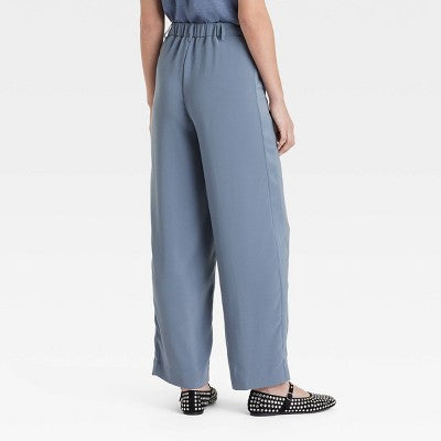 Women's High Rise Satin Striped Straight Trousers Blue 12