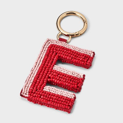 Beaded Monogram Letter E Bag Charm - A New Day Red