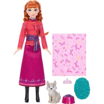 Disney Frozen Anna Fashion Doll & Wolf Cub Figure with 4 Nurturing Accessories