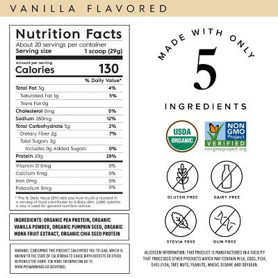 Truvani Organic Plant Based Vegan Protein Powder - Vanilla - 10.47oz/10 Servings
