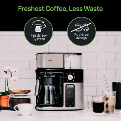 Braun MultiServe Plus 10-Cup Pod Free Drip Coffee Maker, 7 Brew Sizes / Hot & Cold Brew, KF9250BK: Stainless Steel, Electric, Dishwasher-Safe