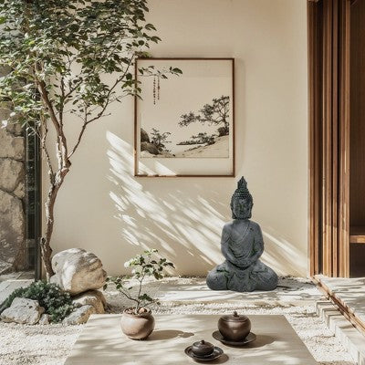 LuxenHome Meditating Buddha Statue, 21" Large Concrete Zen Sculptures, Indoor Outdoor Zen Decor Gray (LOCAL PICKUP ONLY)