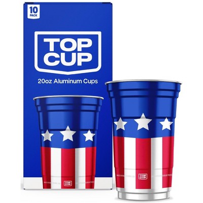 Top Cup Seasonal Aluminum Cups - 20oz/10ct: Aluminum, Brushed Silver Finish, Patterned Logo, 10 Count