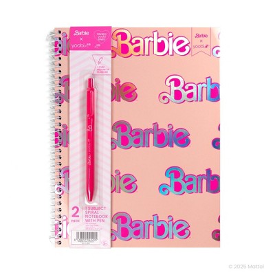Yoobi Barbie 1 Subject Notebooks 8"x10.5" Wide Ruled with Pen Pink Barbie Logo Pattern