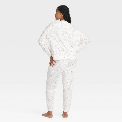 Women's Polka Dot Minky Fleece Pullover Top Joggers Pajama Set L