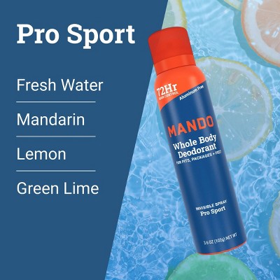 Mando Whole Body Deodorant Spray - Pro Sport - 3.6oz: Sulfate-Free, Non-Toxic, Vegan, Fresh Scent