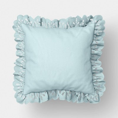 26"x26" Eyelet Ruffle Outdoor Throw Pillow Blue - Threshold designed with Studio McGee
