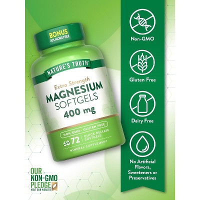 Nature's Truth Magnesium | 400mg | 72 Softgels | Value Size | Extra Strength | from Magnesium Oxide | Non-GMO and Gluten Free Supplement