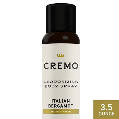 Cremo Deodorizing Body Spray - Italian Bergamot - 3.5 fl oz: Fresh Vetiver Scent, Whole Body Application