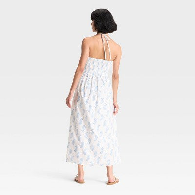 Women's Maxi Halter A-Line Dress Universal Thread White Paisley L
