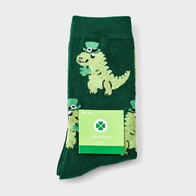 Women's Lucky Dino St. Patrick's Day Crews Socks - Green 4-10