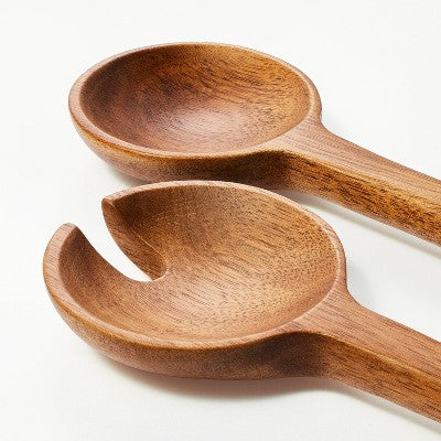 2pk Wood Salad Serving Spoon Set Brown - Figmint: Acacia Salad Tongs, Kitchen Utensils, Hand Wash