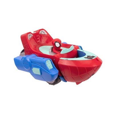 Spidey and His Amazing Friends Land and Sea Cruiser Toy Vehicle: 1:8 Scale, 3 Pieces, Battery-Powered Plastic Boat & Car